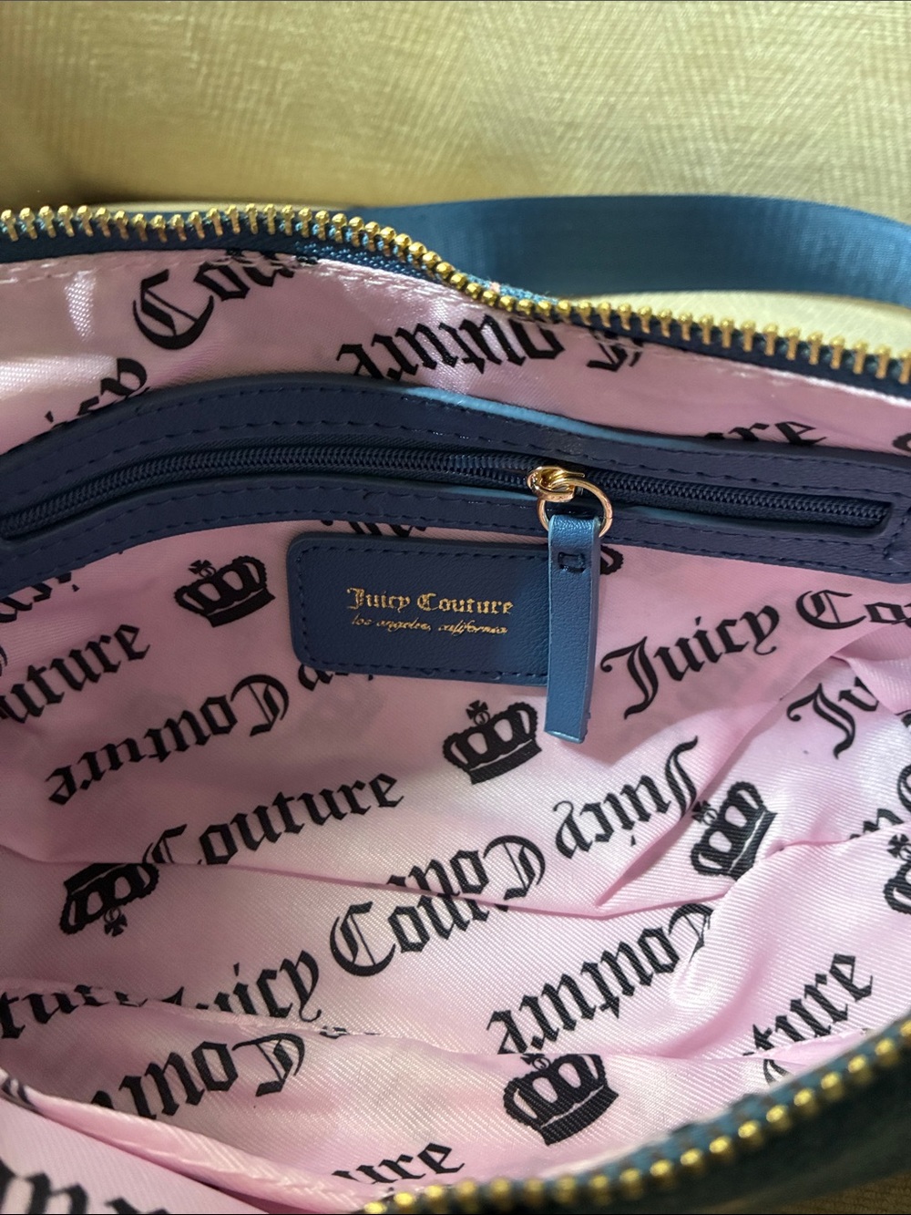 Juicy Couture Blue Denim Floral Bow Shoulder Bag with Strawberry Charm - Picture 11 of 12